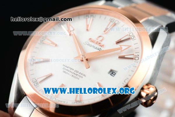Omega Seamaster Aqua Terra 150M Clone Omega 8500 Automatic Two Tone Case/Bracelet with White Dial Rose Gold Stick Markers (YF) - Click Image to Close