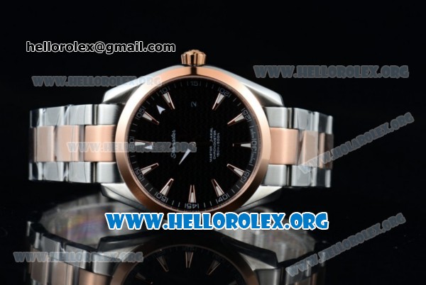 Omega Seamaster Aqua Terra 150M Clone Omega 8500 Automatic Two Tone Case/Bracelet with Black Dial Rose Gold Stick Markers (YF) - Click Image to Close