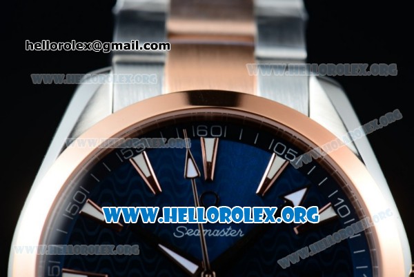 Omega Seamaster Aqua Terra 150M Clone Omega 8500 Automatic Two Tone Case/Bracelet with Blue Dial Rose Gold Stick Markers (YF) - Click Image to Close