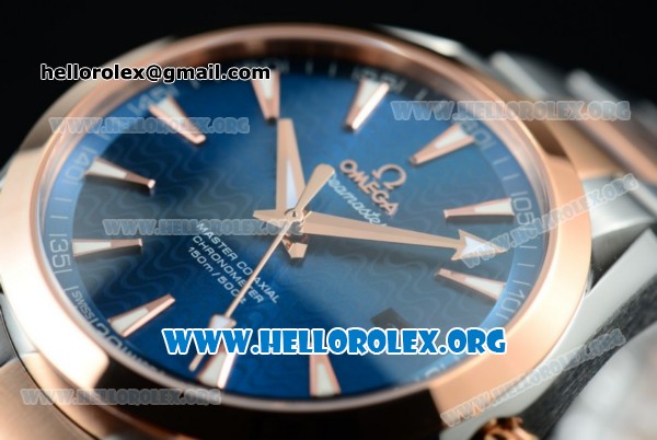 Omega Seamaster Aqua Terra 150M Clone Omega 8500 Automatic Two Tone Case/Bracelet with Blue Dial Rose Gold Stick Markers (YF) - Click Image to Close