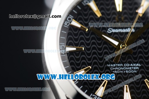 Omega Seamaster Aqua Terra 150M Clone Omega 8500 Automatic Stainless Steel Case/Bracelet with Black Dial Yellow Gold Stick Markers (YF) - Click Image to Close