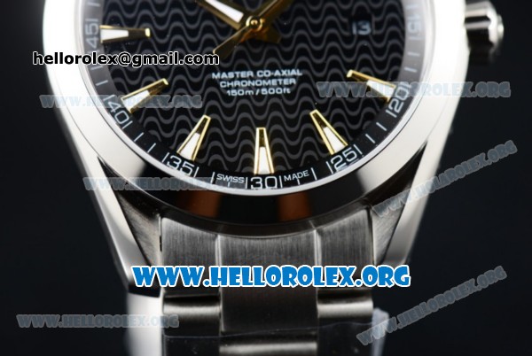 Omega Seamaster Aqua Terra 150M Clone Omega 8500 Automatic Stainless Steel Case/Bracelet with Black Dial Yellow Gold Stick Markers (YF) - Click Image to Close