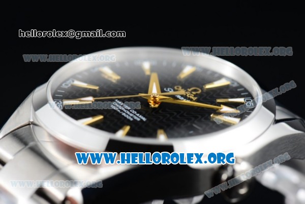 Omega Seamaster Aqua Terra 150M Clone Omega 8500 Automatic Stainless Steel Case/Bracelet with Black Dial Yellow Gold Stick Markers (YF) - Click Image to Close
