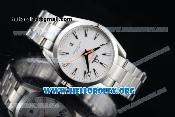Omega Seamaster Aqua Terra 150M Clone Omega 8500 Automatic Stainless Steel Case/Bracelet with White Dial Silver Stick Markers Orange Second Hand (YF) - Click Image to Close