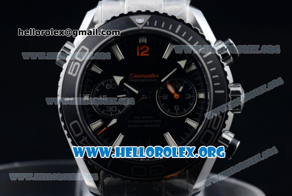 Omega Seamaster Planet Ocean Chrono Clone Omega 9300 Automatic Steel Case with Black Dial Black Bezel and Stainless Steel Bracelet (EF) - Click Image to Close