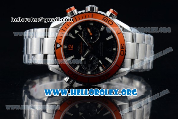 Omega Seamaster Planet Ocean Chrono Clone Omega 9300 Automatic Steel Case with Black Dial Orange Bezel and Stainless Steel Bracelet (EF) - Click Image to Close
