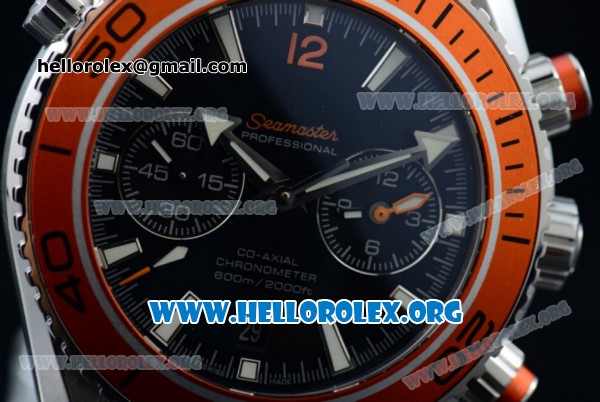 Omega Seamaster Planet Ocean Chrono Clone Omega 9300 Automatic Steel Case with Black Dial Orange Bezel and Stainless Steel Bracelet (EF) - Click Image to Close