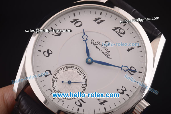 Omega Seamaster Railmaster Asia 6497 Manual Winding Movement Steel Case with White Dial and Black Leather Strap - Click Image to Close