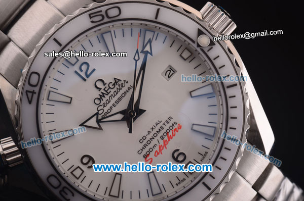 Omega Seamaster Planet Ocean Asia 2813 Automatic Movement Steel Case and Strap with White Dial - ETA Coating - Click Image to Close