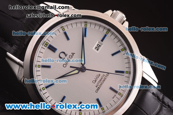 Omega DeVille Automatic Steel Case with Silver Dial and Blue Stick Markers - ETA Coating - Click Image to Close
