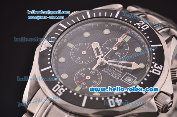 Omega Seamaster Chronograph Miyota Quartz Movement Steel Case with Black Dial and Dot Markers - Click Image to Close