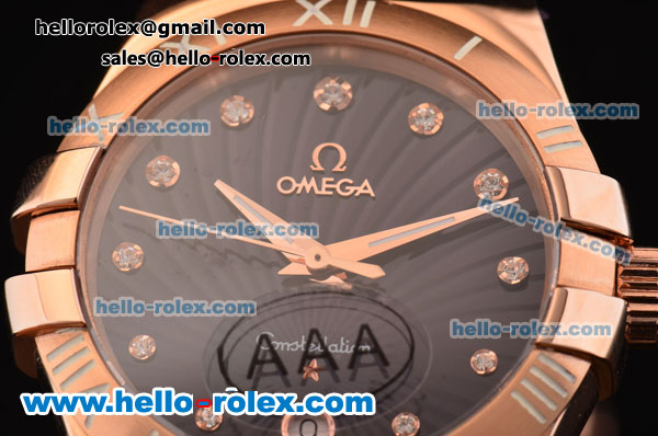 Omega Constellation Swiss ETA Quartz Rose Gold Case with Purple Dial and Purple Rubber Strap - Click Image to Close