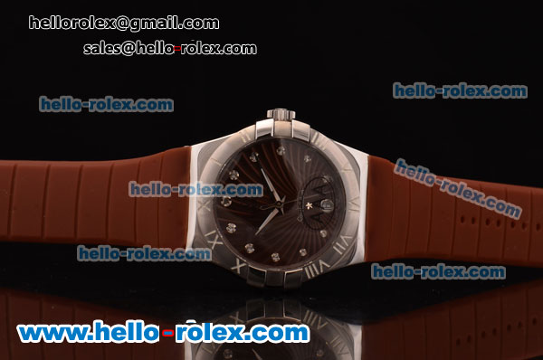 Omega Constellation Swiss ETA Quartz Steel Case with Brown Dial and Brown Rubber Strap - Click Image to Close