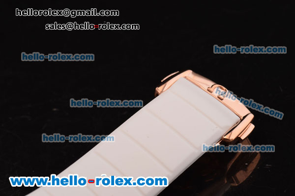Omega Constellation Swiss ETA Quartz Rose Gold Case with Diamond Bezel and White Rubber Strap - Click Image to Close