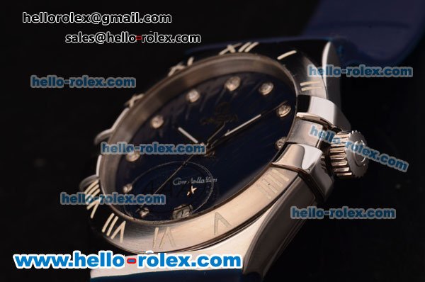 Omega Constellation Swiss ETA Quartz Steel Case with Blue Dial and Blue Rubber Strap - Click Image to Close