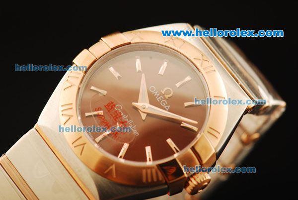 Omega Constellation Swiss ETA Quartz Movement Rose Gold Bezel with Brown Dial and Stick Markers - Lady Model - Click Image to Close