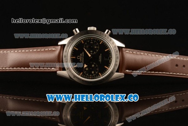 Omega Speedmaster'57 Co-Axial Chronograph Clone Omega 9300 Automatic Steel Case with Black Dial Stick Markers and Brown Leather Strap (EF) - Click Image to Close