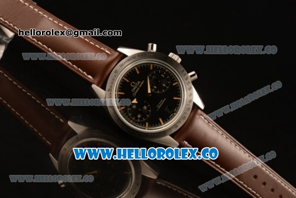Omega Speedmaster'57 Co-Axial Chronograph Clone Omega 9300 Automatic Steel Case with Black Dial Stick Markers and Brown Leather Strap (EF) - Click Image to Close