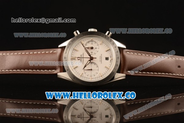 Omega Speedmaster'57 Co-Axial Chronograph Clone Omega 9300 Automatic Steel Case with White Dial Brown Leather Strap and Stick Markers (EF) - Click Image to Close