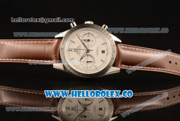 Omega Speedmaster'57 Co-Axial Chronograph Clone Omega 9300 Automatic Steel Case with Stick Markers White Dial and Brown Leather Strap (EF) - Click Image to Close