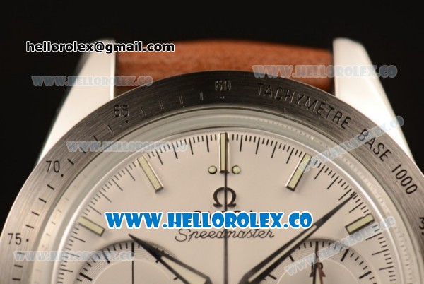 Omega Speedmaster'57 Co-Axial Chronograph Clone Omega 9300 Automatic Steel Case with Stick Markers White Dial and Brown Leather Strap (EF) - Click Image to Close