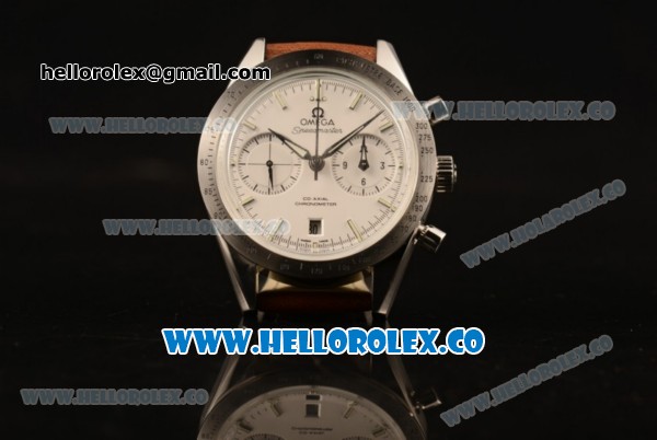 Omega Speedmaster'57 Co-Axial Chronograph Clone Omega 9300 Automatic Steel Case with Stick Markers White Dial and Brown Leather Strap (EF) - Click Image to Close
