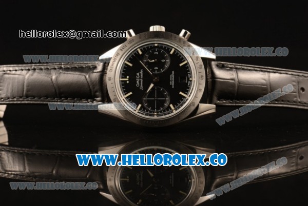 Omega Speedmaster'57 Co-Axial Chronograph Clone Omega 9300 Automatic Steel Case with Black Dial Stick Markers and Black Leather Strap (EF) - Click Image to Close