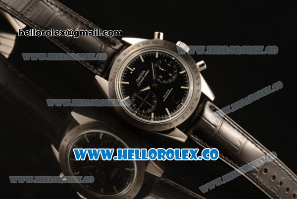 Omega Speedmaster'57 Co-Axial Chronograph Clone Omega 9300 Automatic Steel Case with Black Dial Stick Markers and Black Leather Strap (EF) - Click Image to Close