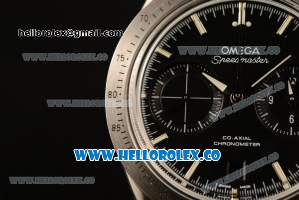 Omega Speedmaster'57 Co-Axial Chronograph Clone Omega 9300 Automatic Steel Case with Black Dial Stick Markers and Black Leather Strap (EF) - Click Image to Close