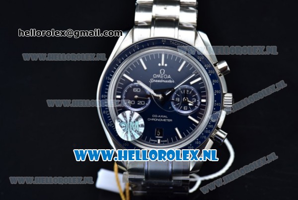 Omega Speedmaster Moonwatch Professional Chronograph Clone Omega 9300 Automatic Steel Case with Blue Dial Stick Markers and Steel Bracelet - Click Image to Close