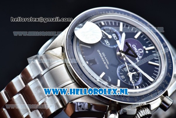 Omega Speedmaster Moonwatch Professional Chronograph Clone Omega 9300 Automatic Steel Case with Blue Dial Stick Markers and Steel Bracelet - Click Image to Close