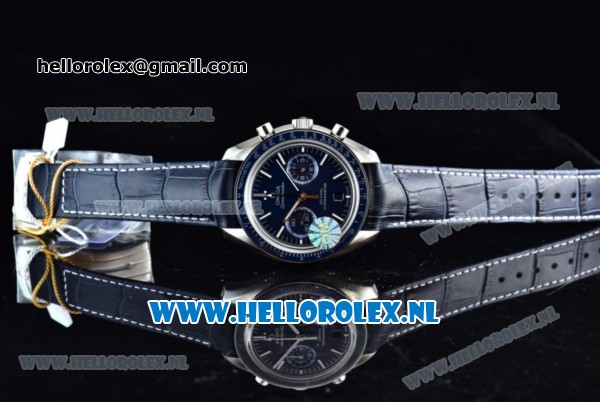 Omega Speedmaster Moonwatch Professional Chronograph Clone Omega 9300 Automatic Steel Case with Blue Dial Stick Markers and Bllue Genuine Leather Strap - Click Image to Close