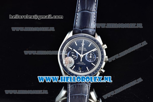 Omega Speedmaster Moonwatch Professional Chronograph Clone Omega 9300 Automatic Steel Case with Blue Dial Stick Markers and Bllue Genuine Leather Strap - Click Image to Close