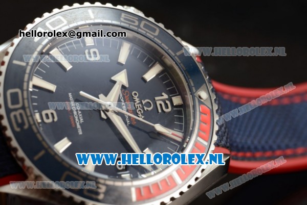Omega Seamaster Planet Ocean 600M PyeongChang 2018 Limited Edition 8900 Automatic Steel Case with Blue Dial Stick Markers and Blue Rubber Strap (EF) - Click Image to Close