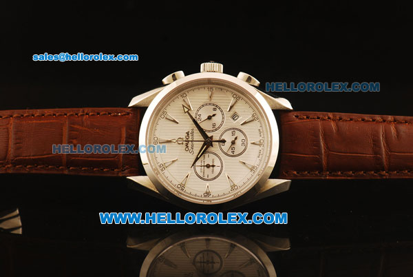 Omega Seamaster Chronograph Miyota Quartz with White Dial and Brown Leather Strap 7750Coating -Sapphire - Click Image to Close