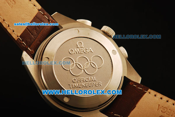 Omega Seamaster Chronograph Miyota Quartz with White Dial and Brown Leather Strap 7750Coating -Sapphire - Click Image to Close