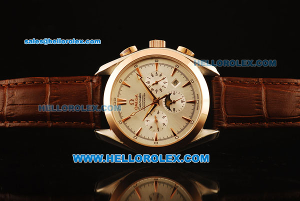 Omega Seamaster Automatic Rose Gold Case with Silver Dial and Brown Leather Strap - Click Image to Close