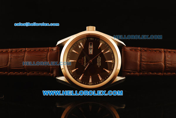 Omega Seamaster Co-Axial 150 M Automatic Rose Gold Case with Brown Dial and Brown Leather Strap - Click Image to Close