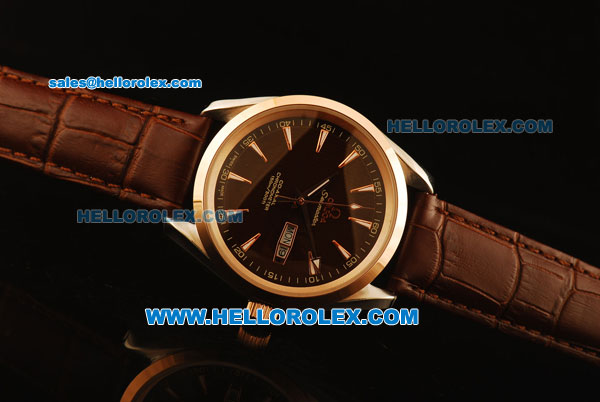 Omega Seamaster Co-Axial 150 M Automatic Rose Gold Case with Brown Dial and Brown Leather Strap - Click Image to Close