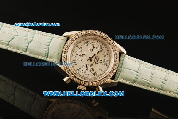 Omega Speedmaster Automatic Steel Case with Diamond Bezel and Green Leather Strap - Click Image to Close