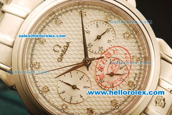 Omega De Ville Automatic Full Steel with White Grid Dial and Diamond Markers - Click Image to Close
