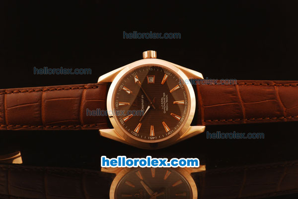 Omega Seamaster Co-Axial Automatic Rose Gold Case with Brown Dial and Brown Leather Strap - ETA Coating - Click Image to Close