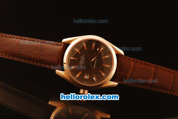 Omega Seamaster Co-Axial Automatic Rose Gold Case with Brown Dial and Brown Leather Strap - ETA Coating - Click Image to Close
