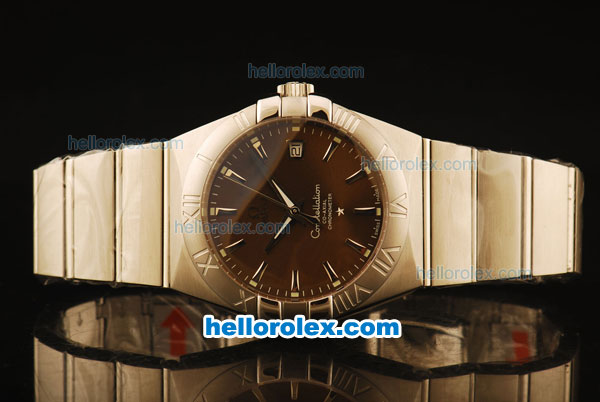 Omega Constellation Co-Axial Swiss ETA 2824 Automatic Full Steel with Brown Dial and Silver Stick Markers - Click Image to Close