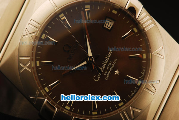 Omega Constellation Co-Axial Swiss ETA 2824 Automatic Full Steel with Brown Dial and Silver Stick Markers - Click Image to Close
