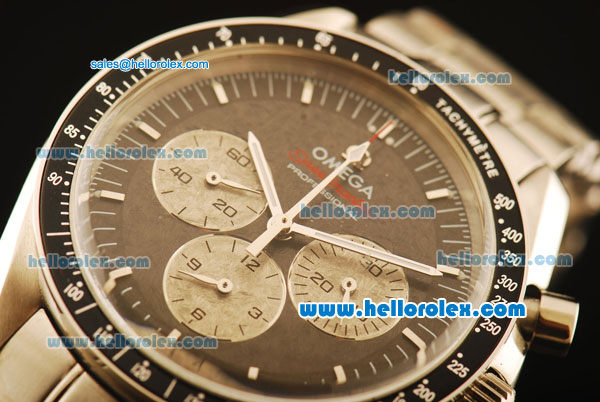 Omega Speedmaster Chronograph Quartz Full Steel with Black Dial and Black Bezel- SS Strap - Click Image to Close