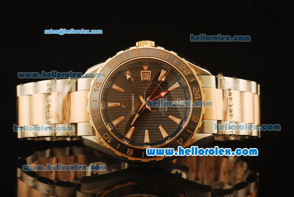 Omega Seamaster Asia 2813 Automatic Full Steel with Rose Gold Bezel and Brown Dial-Two Tone Strap - Click Image to Close