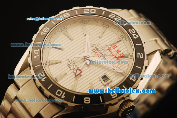 Omega Seamaster GMT Asia 2813 Automatic Full Steel with White Dial and SS Strap - Click Image to Close