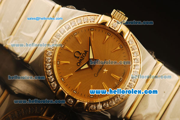 Omega Constellation Swiss Quartz Steel Case with Diamond Bezel and Rose Gold Dial-Stick Markers - Click Image to Close