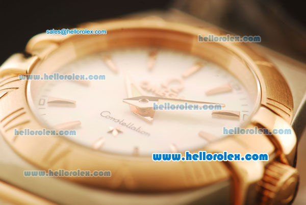 Omega Constellation Swiss Quartz Steel Case with Rose Gold Bezel and White MOP Dial-Rose Gold Stick Markers - Click Image to Close